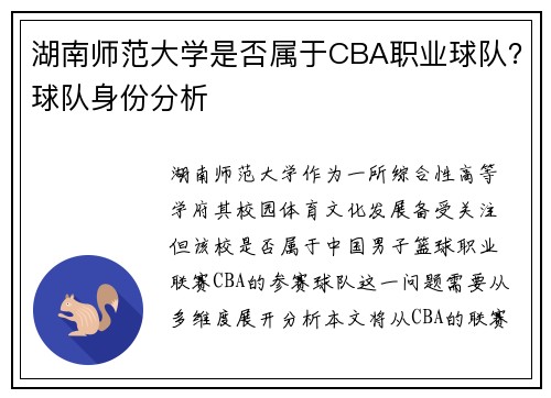 湖南师范大学是否属于CBA职业球队？球队身份分析